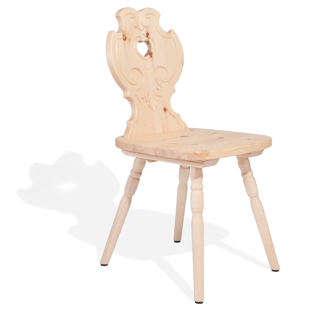 Bauernstuhl aus Zirbenholz - rustikaler Stuhl in Handwerk aus Südtirol &