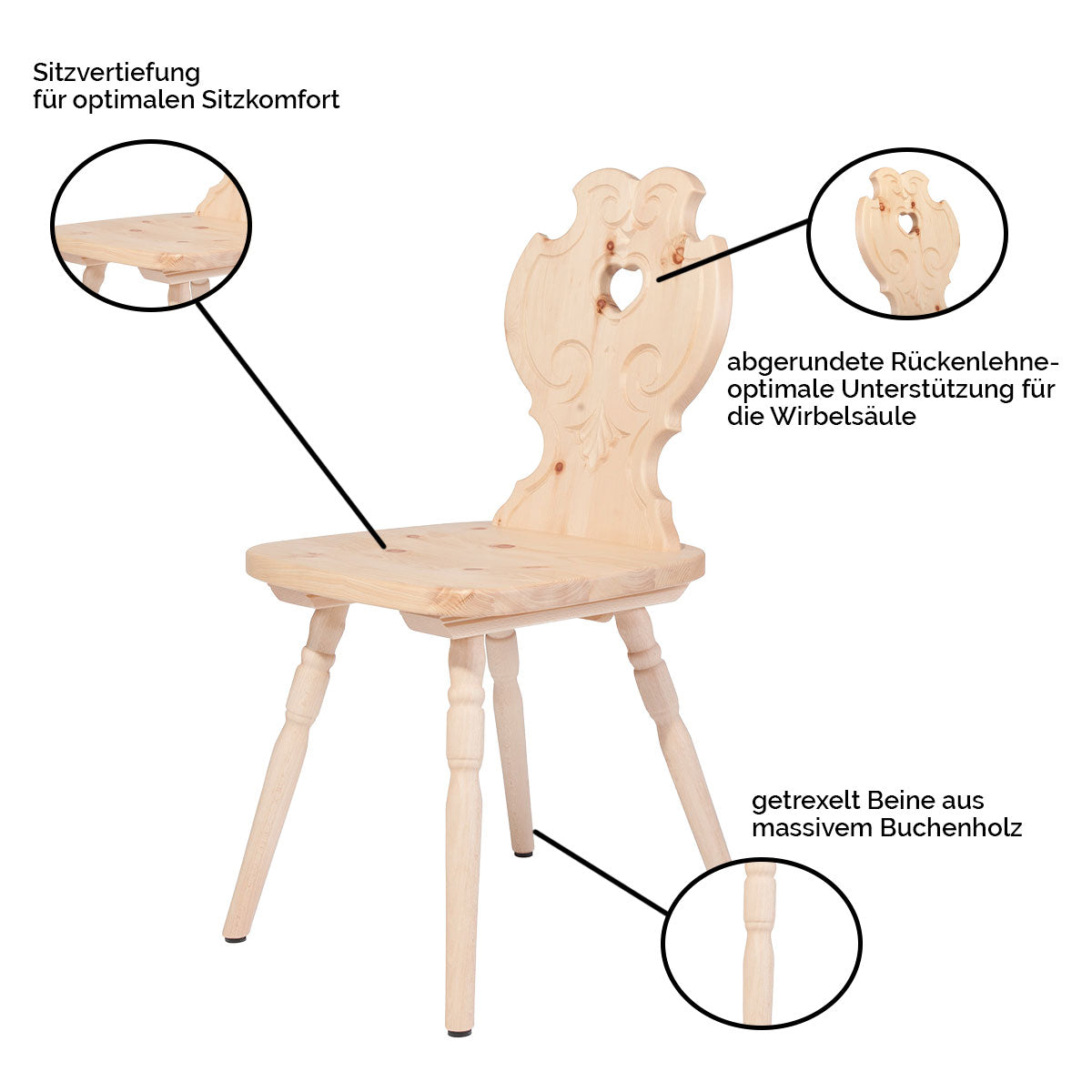 Bauernstuhl aus Zirbenholz - rustikaler Stuhl in Handwerk aus Südtirol &