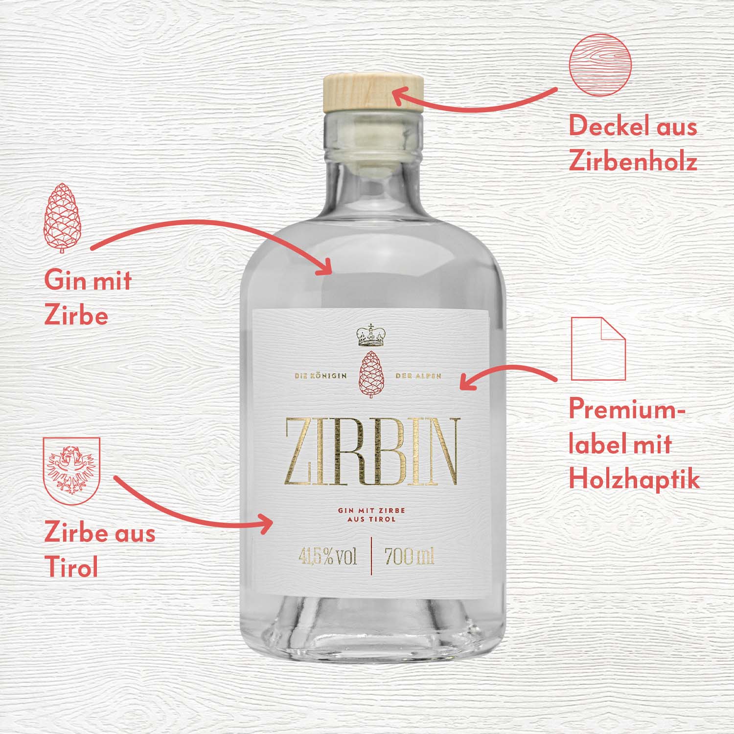 Zirbin Dry Gin Geschenksbox mit hochwertigem Glas Tumbler 0,2 lt 41,5% vol. alc.