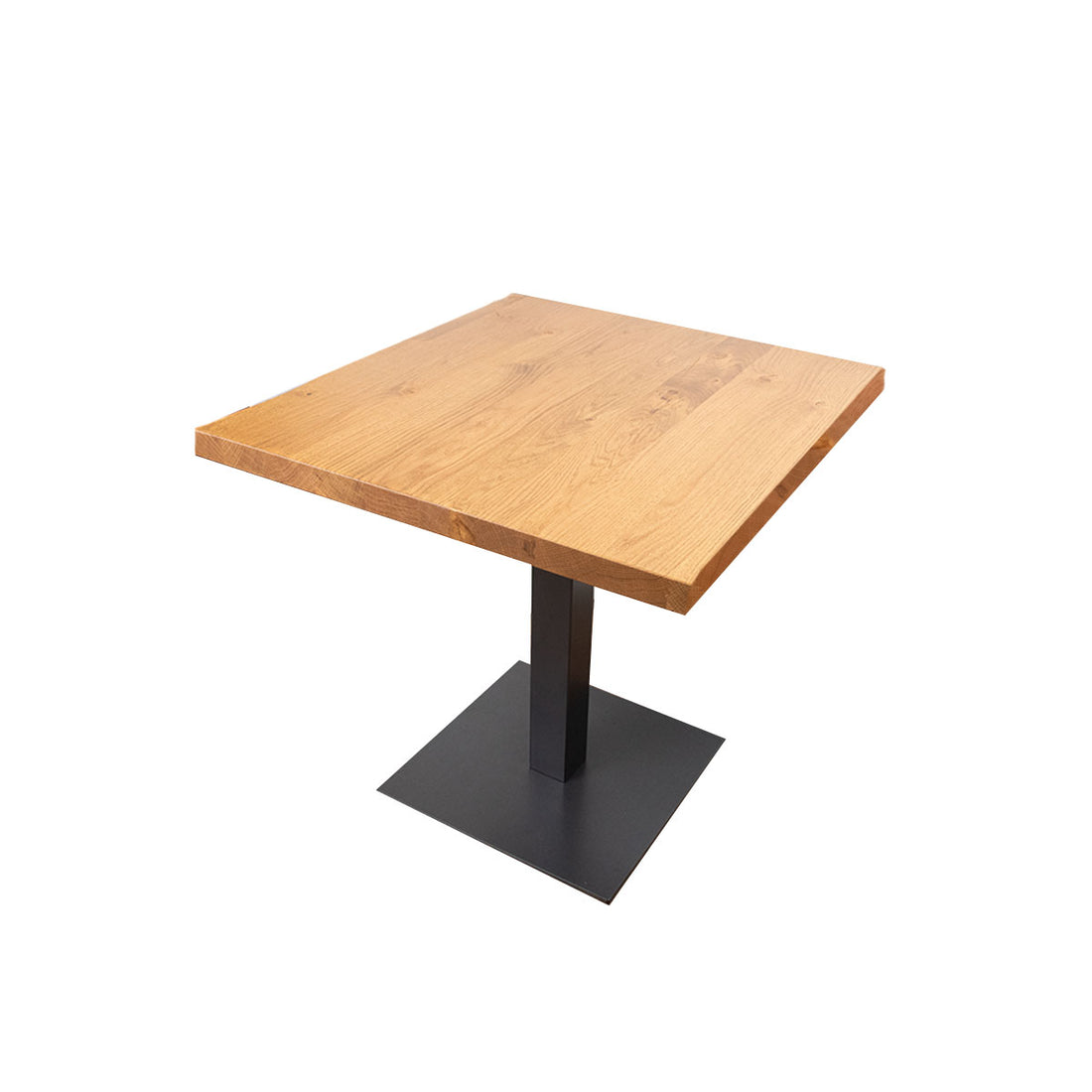 Schlichter Massivholz Tisch ‘Kurt’ in Eiche mit quadratischem Metallsäulengestell aus pulverbeschichtetem Eisen | Made in Südtirol