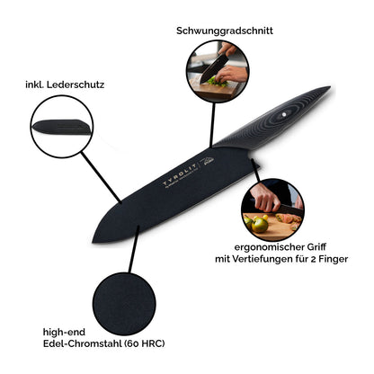 Einzigartiges Fly Wheel Cut Messer aus high-end Edel-Chromstahl | ink. Schneideschutz | 20 cm Klinge | ergonomischer Griff