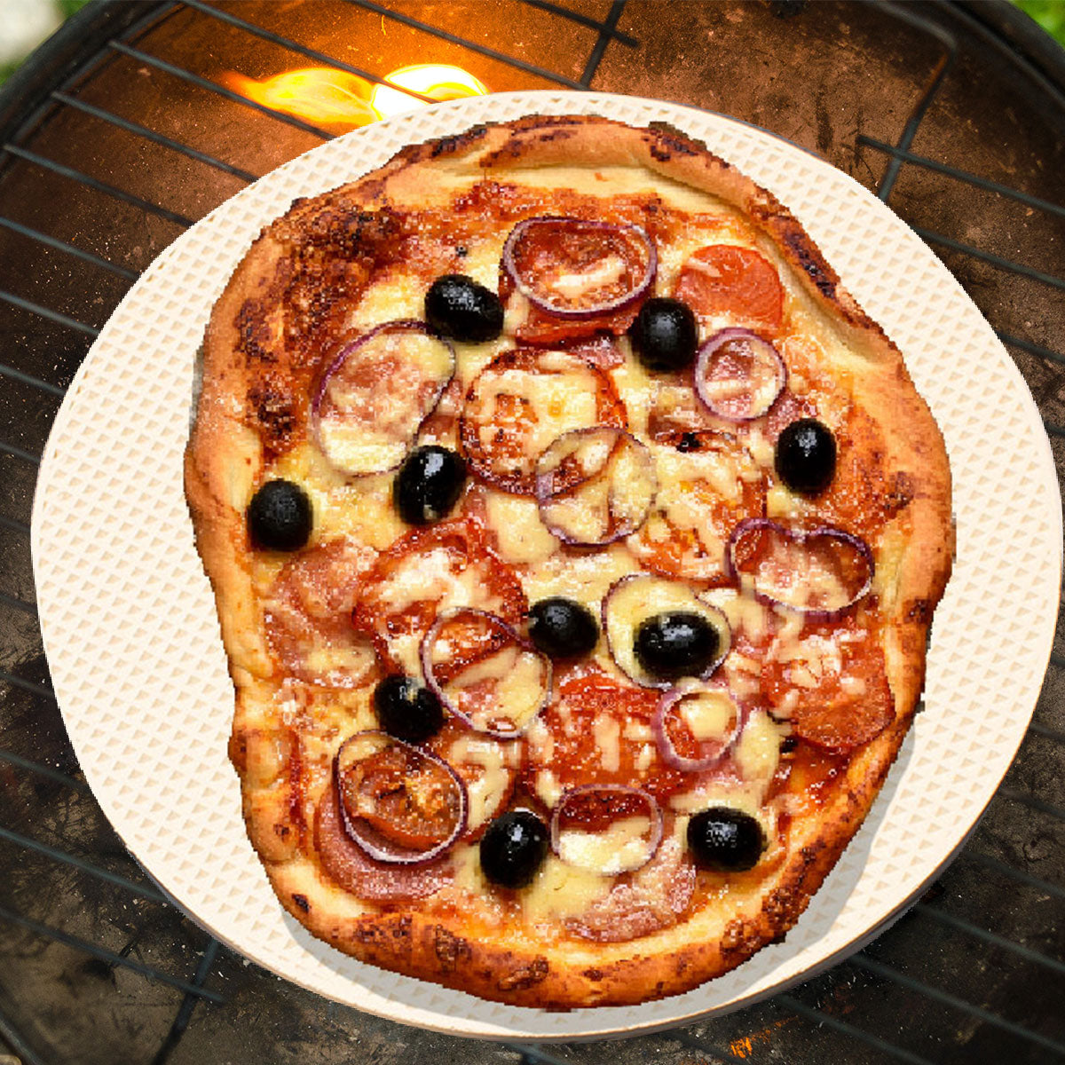 3-teilig Set - Pizzastein aus hochwertigem Cordierit mit Pizzaheber &amp; Grillhandschuh