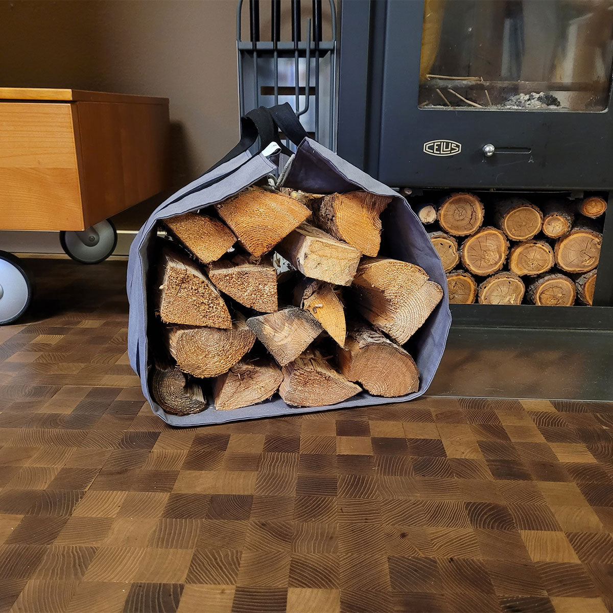 Tragetasche offen für Brennholz und viele Einsatzbereiche in Haushalt und Garten | Baumwolle und Loden | Handarbeit aus Österreich