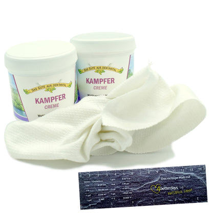 Kampfer Creme 2er-Vorteilspack inklusive Baumwolltuch | 2 x 200 ml Pflege bei Rheuma &amp; Entzündung| Handarbeit aus Deutschland